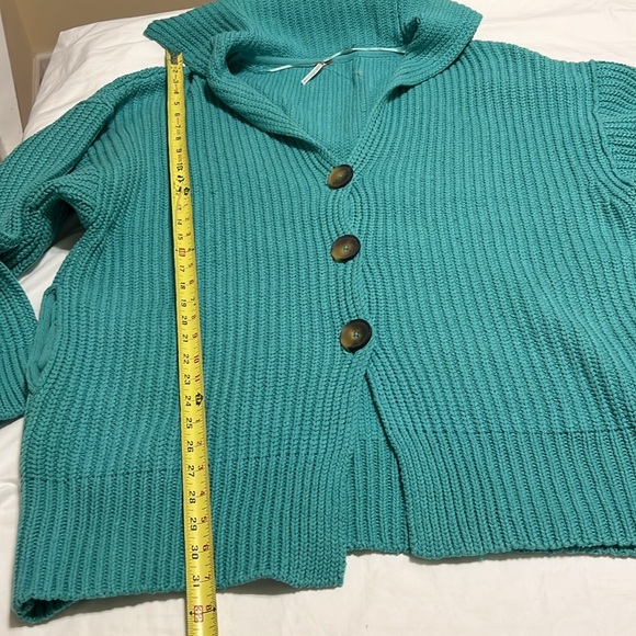 Free people Cardigan  Crochet Sweater size L Turquoise NWOT - Picture 6 of 13